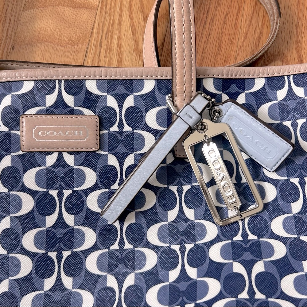 Coach Blue White Beige Signature Tote Bag Park Metro Dream C Logo F25673 - Picture 5 of 14